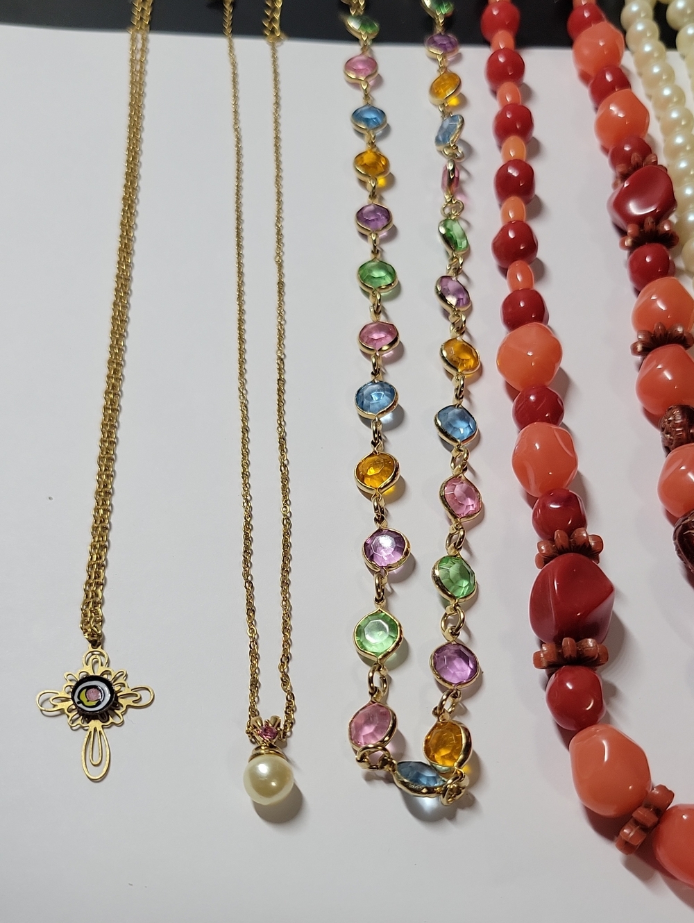 Gold-Tone Multicolor Crystal Station Necklace Lot